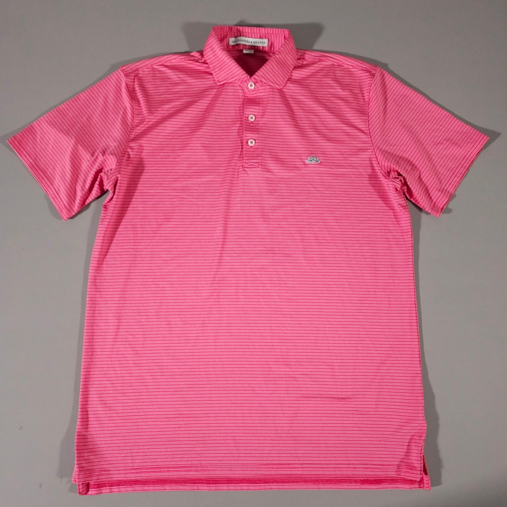 Holderness & Bourne Polo Shirt Mens L Pink Striped Tailored Fit Performance Golf